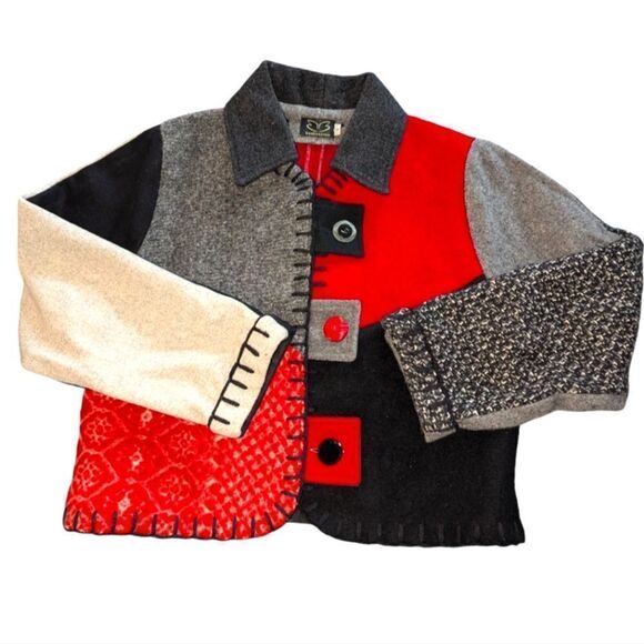 BaaBaaZuzu women's handmade upcycled‎ wool patchwork jacket size small - Picture 1 of 10